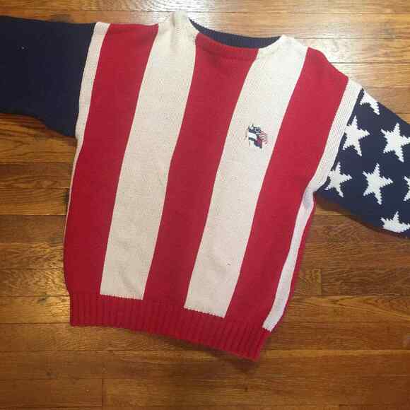 Vintage Tommy Hilfiger All Over Print Knit Sweater Men Medium Usa Flag Rare